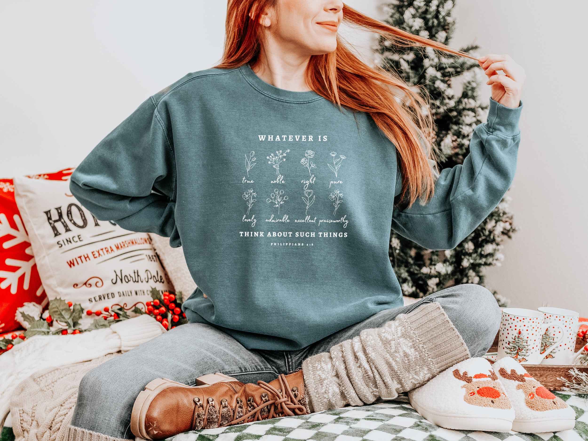 PHILIPPIANS 4:8 WHATEVER IS...THINK ABOUT SUCH THINGS UNISEX SWEATSHIRT - Image 2
