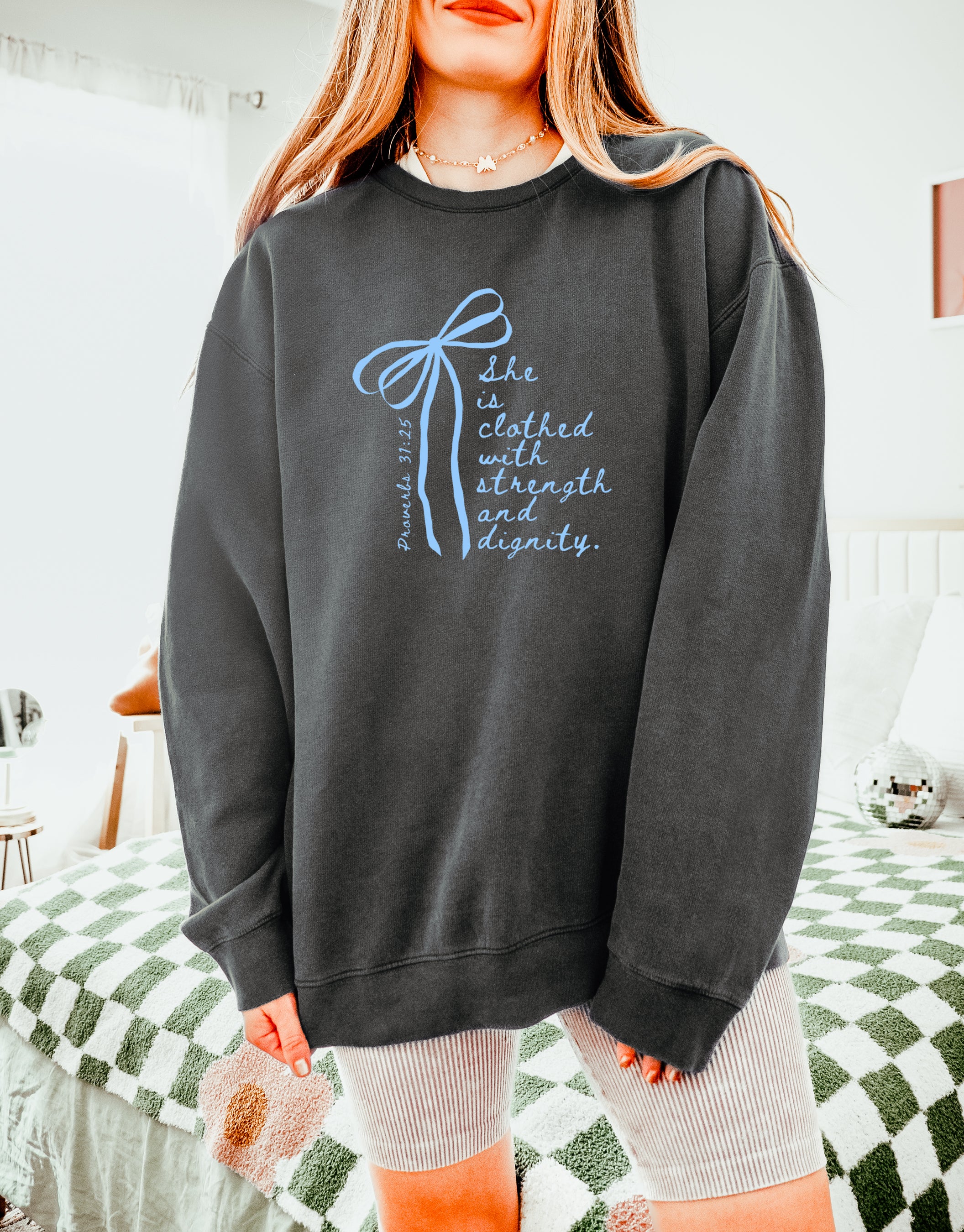 SHE IS CLOTHED WITH STRENGTH AND DIGNITY UNISEX SWEATSHIRT - Image 2