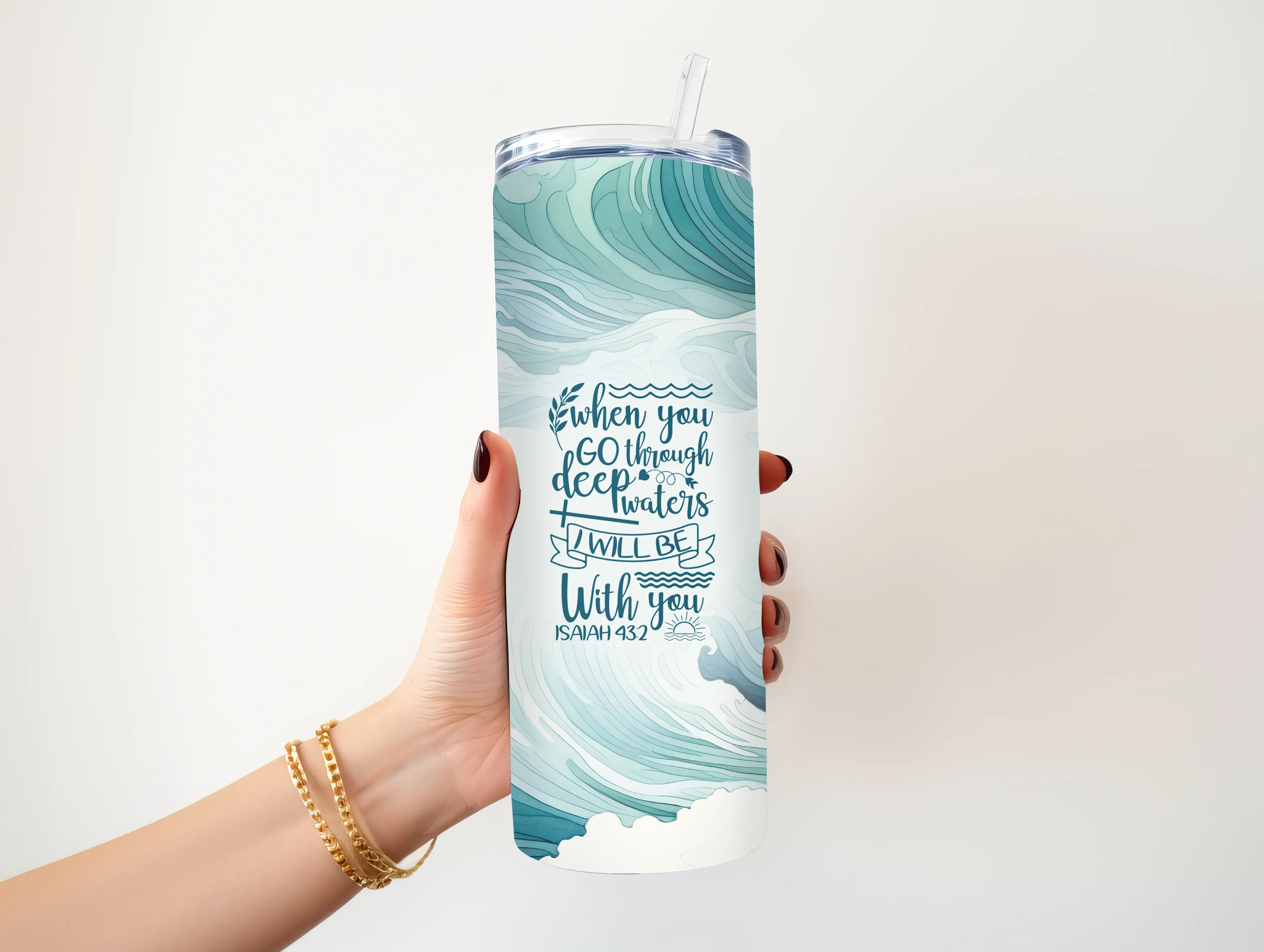 ISAIAH 43:2 WHEN YOU GO THROUGH DEEP WATERS 20 OZ. STAINLESS STEEL SKINNY TUMBLER - Image 2