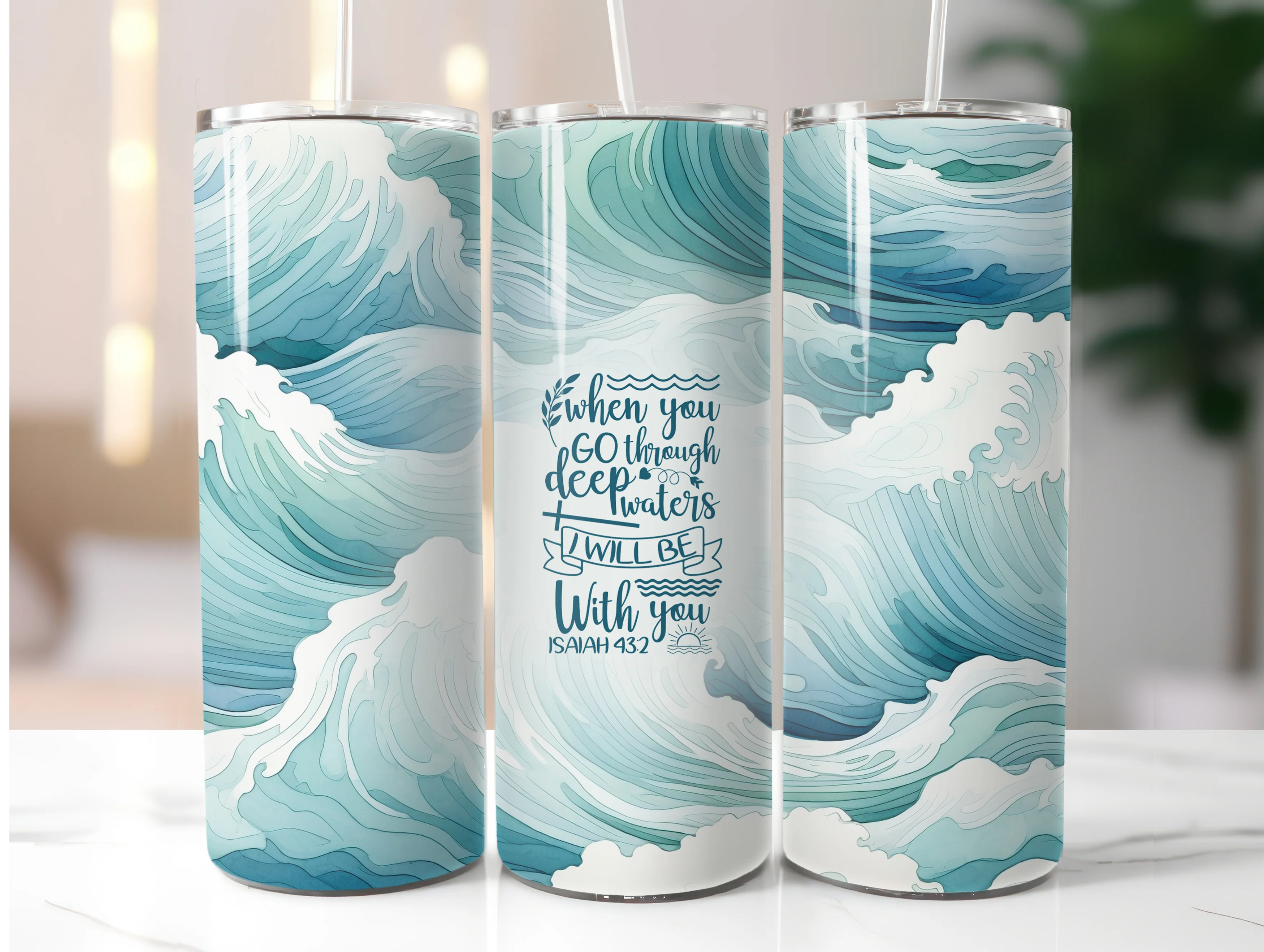 ISAIAH 43:2 WHEN YOU GO THROUGH DEEP WATERS 20 OZ. STAINLESS STEEL SKINNY TUMBLER - Image 3