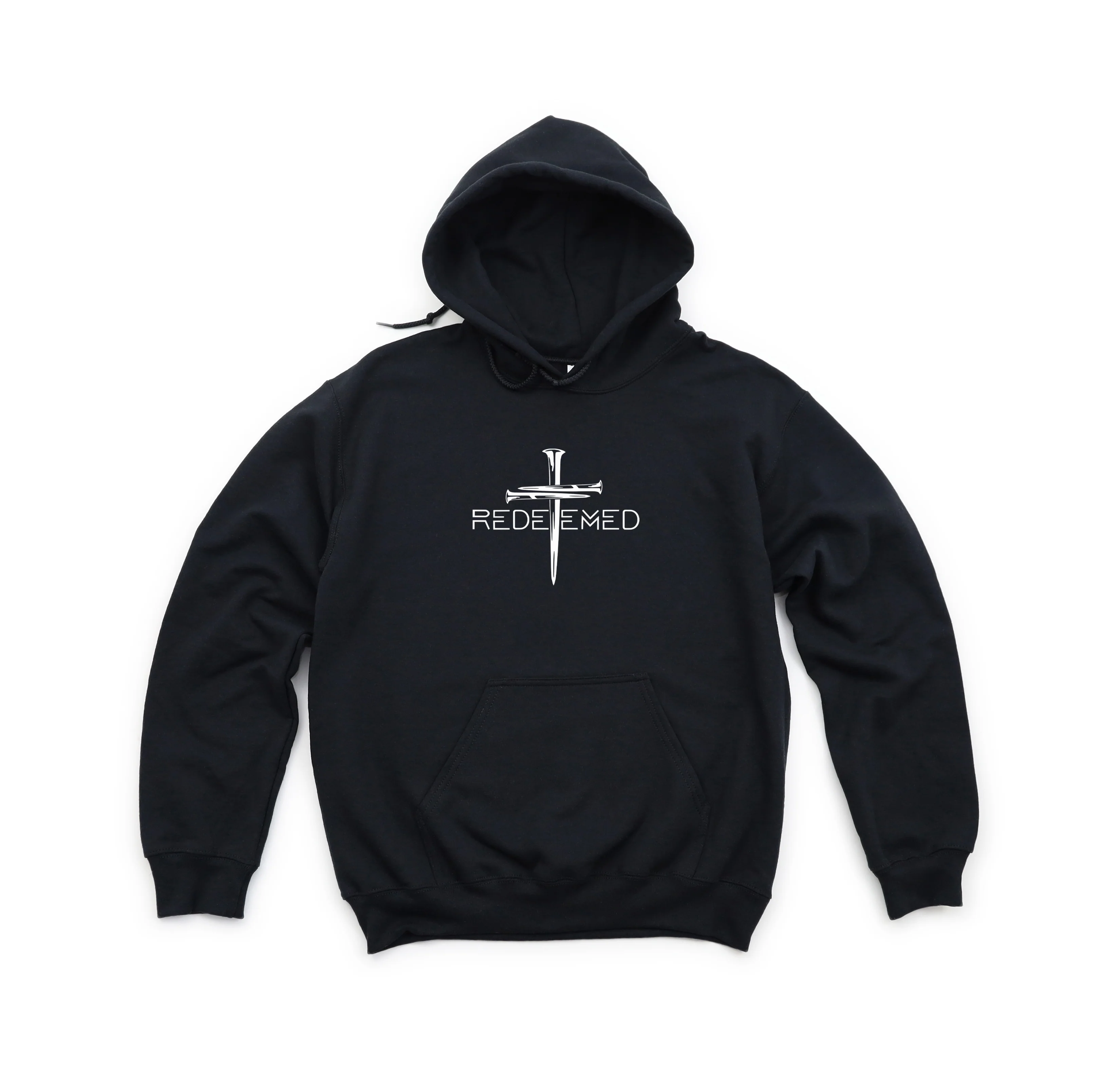 REDEEMED CROSS UNISEX BLACK HOODIE - Image 2