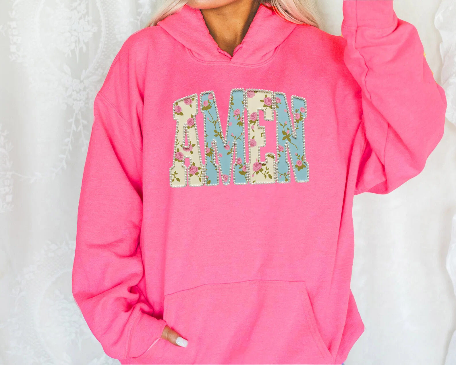 FLORAL AMEN UNISEX HOODED SWEATSHIRT - Image 4