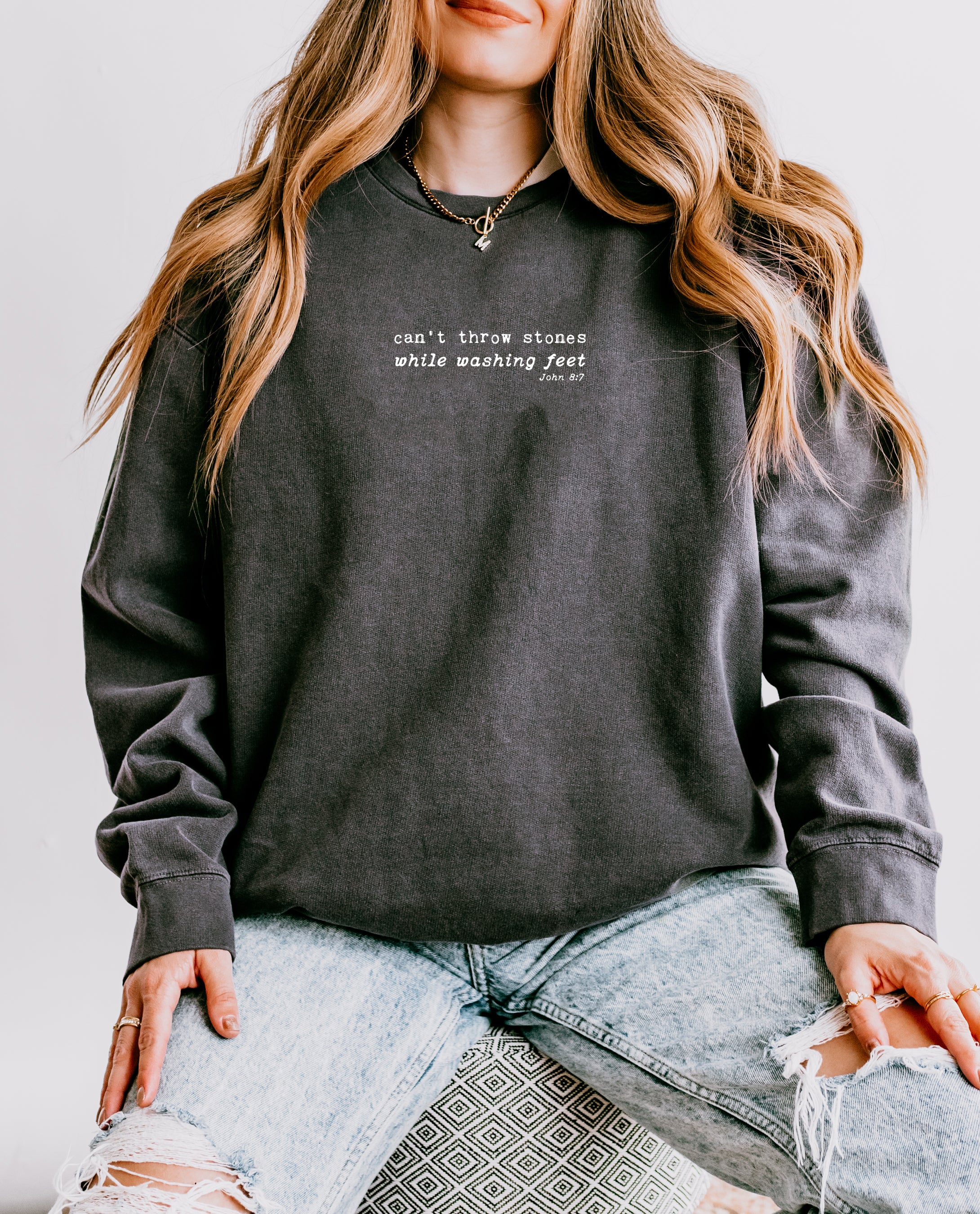CAN'T THROW STONES WHILE WASHING FEET UNISEX SWEATSHIRT - Image 2