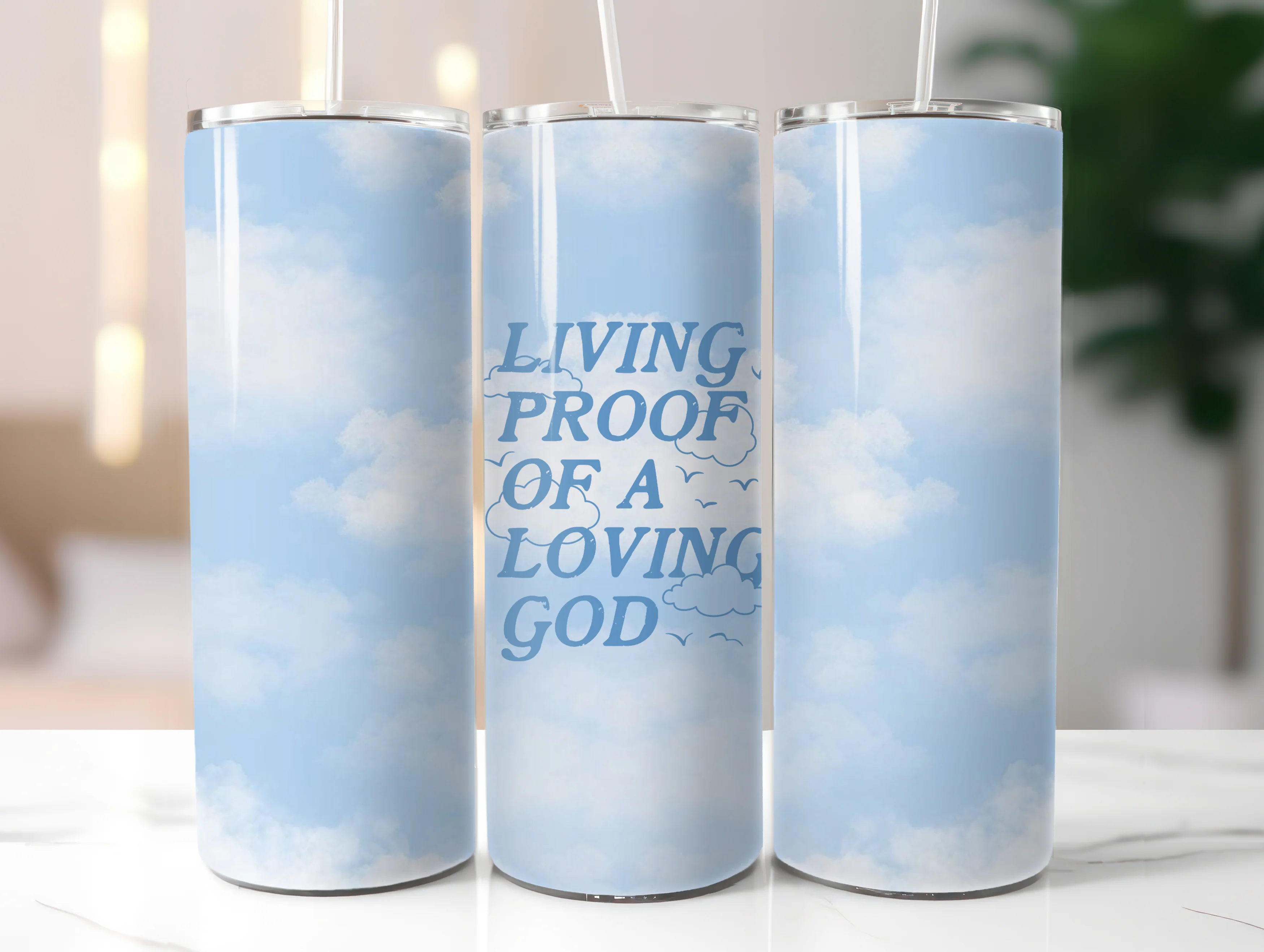 LIVING PROOF OF A LOVING GOD 20 OZ. SKINNY STAINLESS STEEL TUMBLER - Image 3