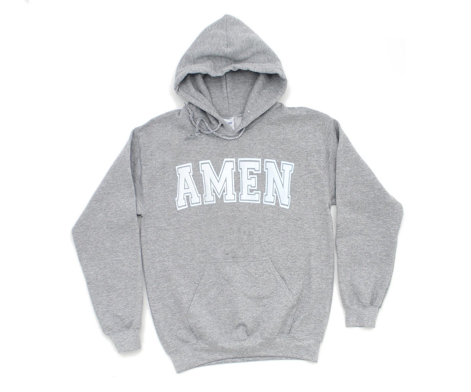AMEN UNISEX HEATHER GREY HOODIE (WHITE PUFFED DESIGN) - Image 2