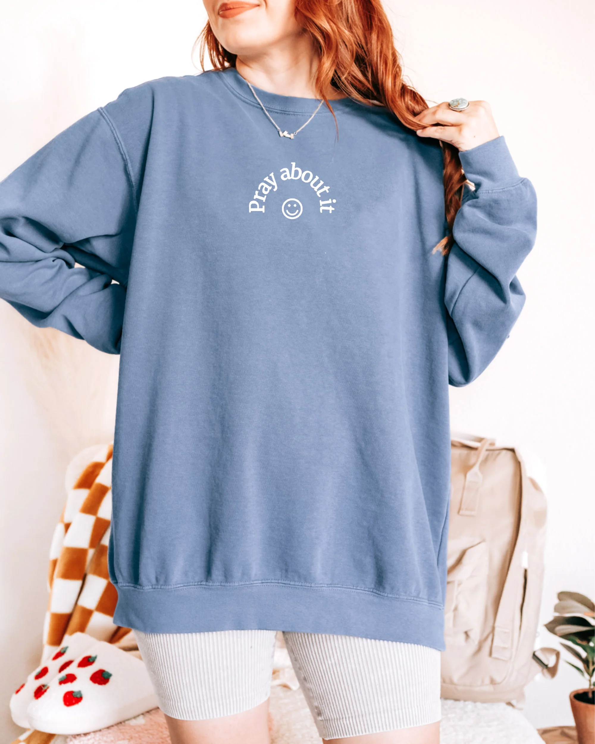 PRAY ABOUT IT SMILEY FACE UNISEX SWEATSHIRT
