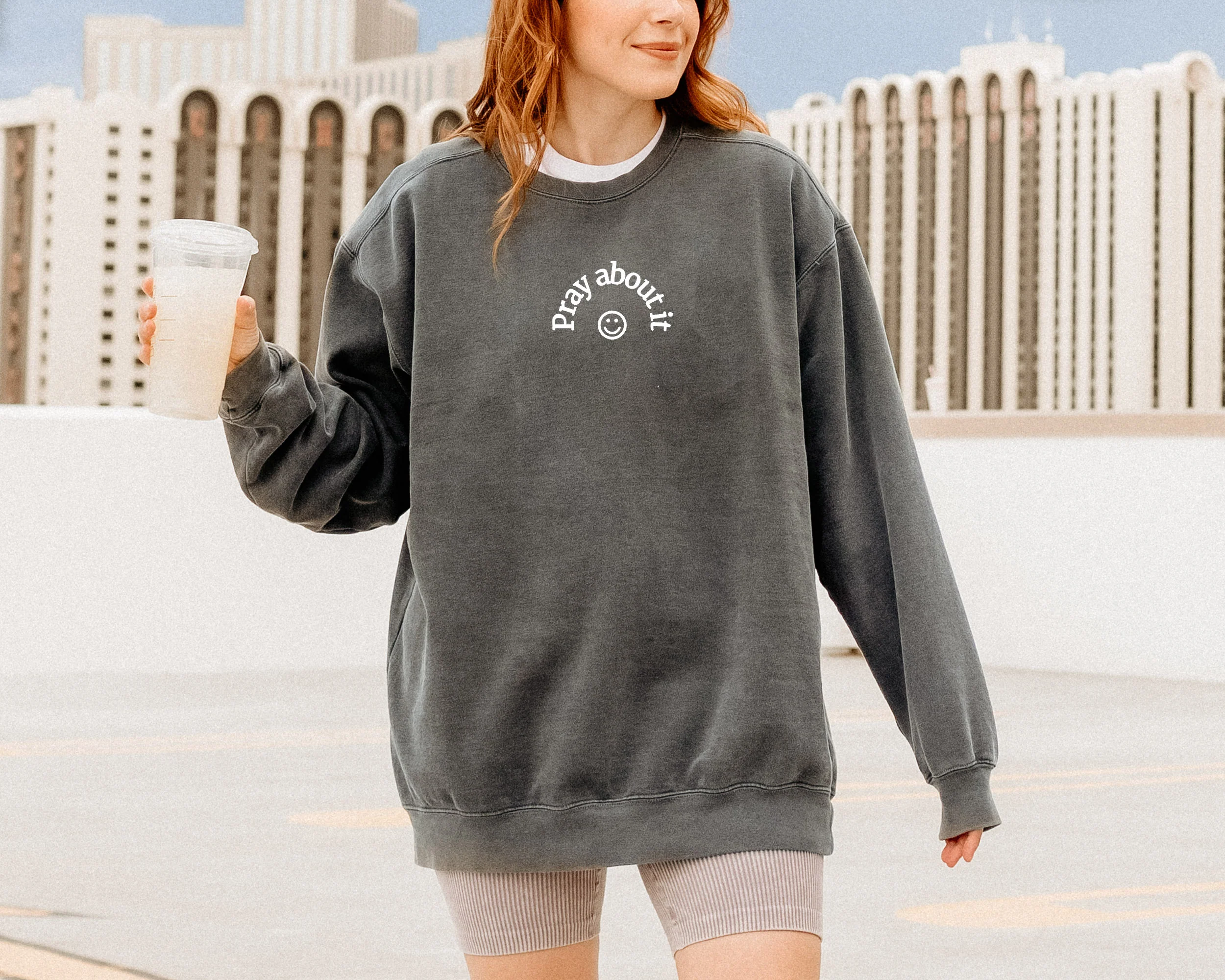PRAY ABOUT IT SMILEY FACE UNISEX SWEATSHIRT - Image 2