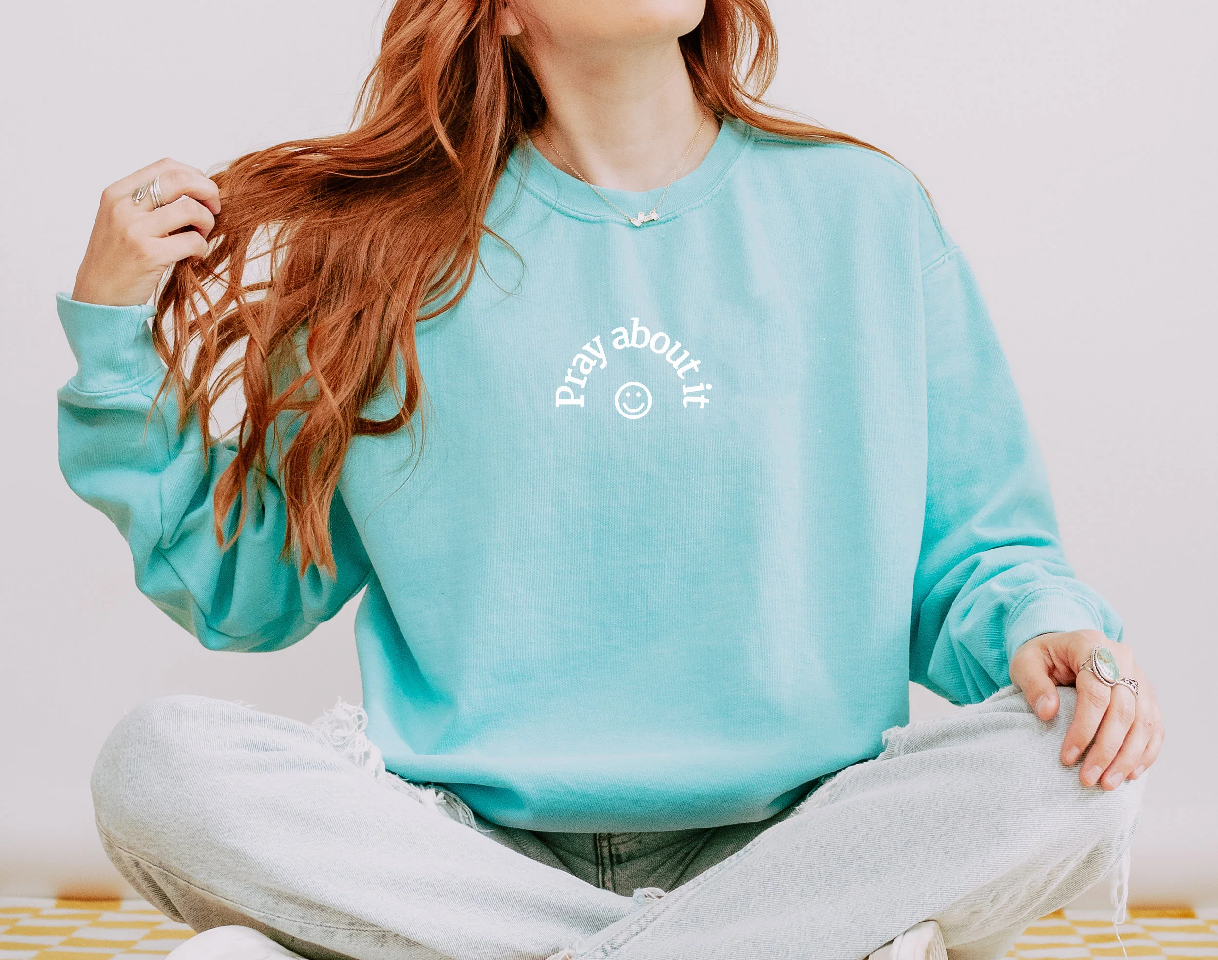 PRAY ABOUT IT SMILEY FACE UNISEX SWEATSHIRT - Image 3