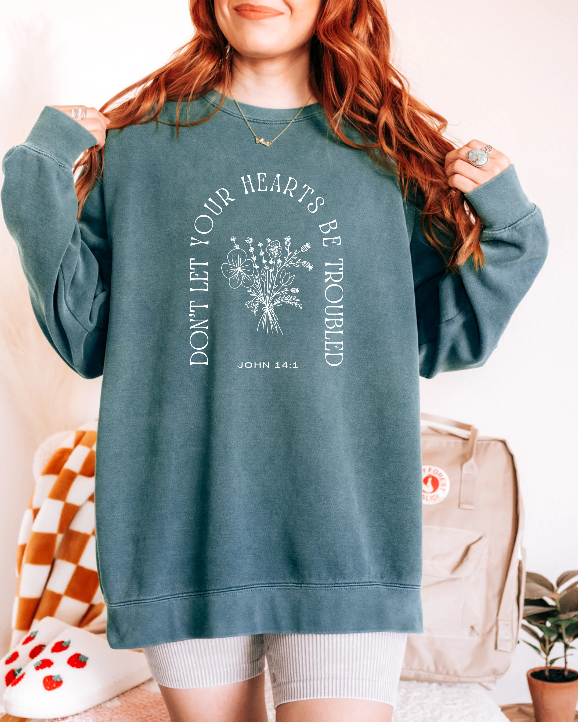 DON'T LET YOUR HEARTS BE TROUBLED UNISEX SWEATSHIRT - Image 2