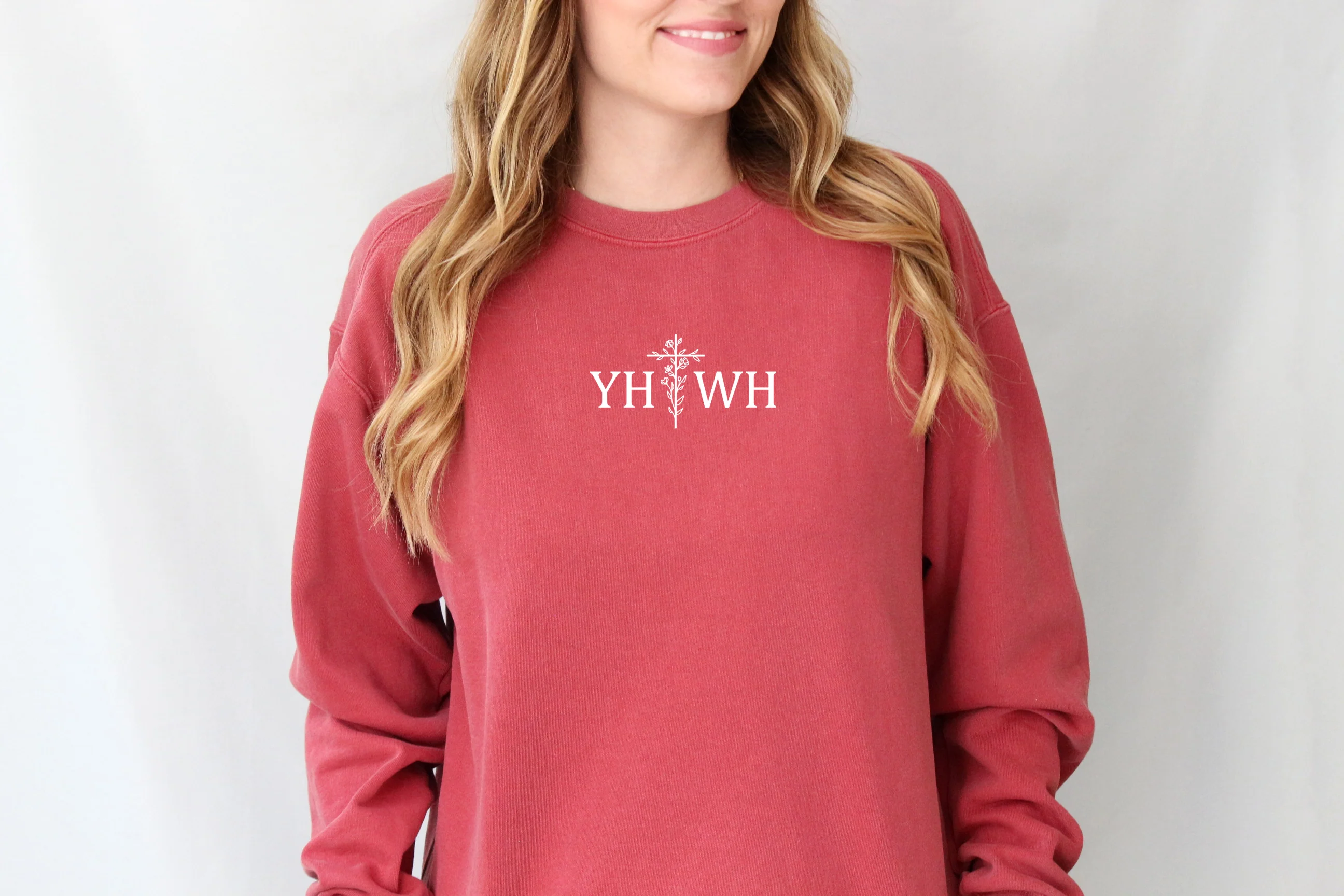 YAHWEH (YHWH) WITH A FLORAL CROSS UNISEX SWEATSHIRT - Image 3
