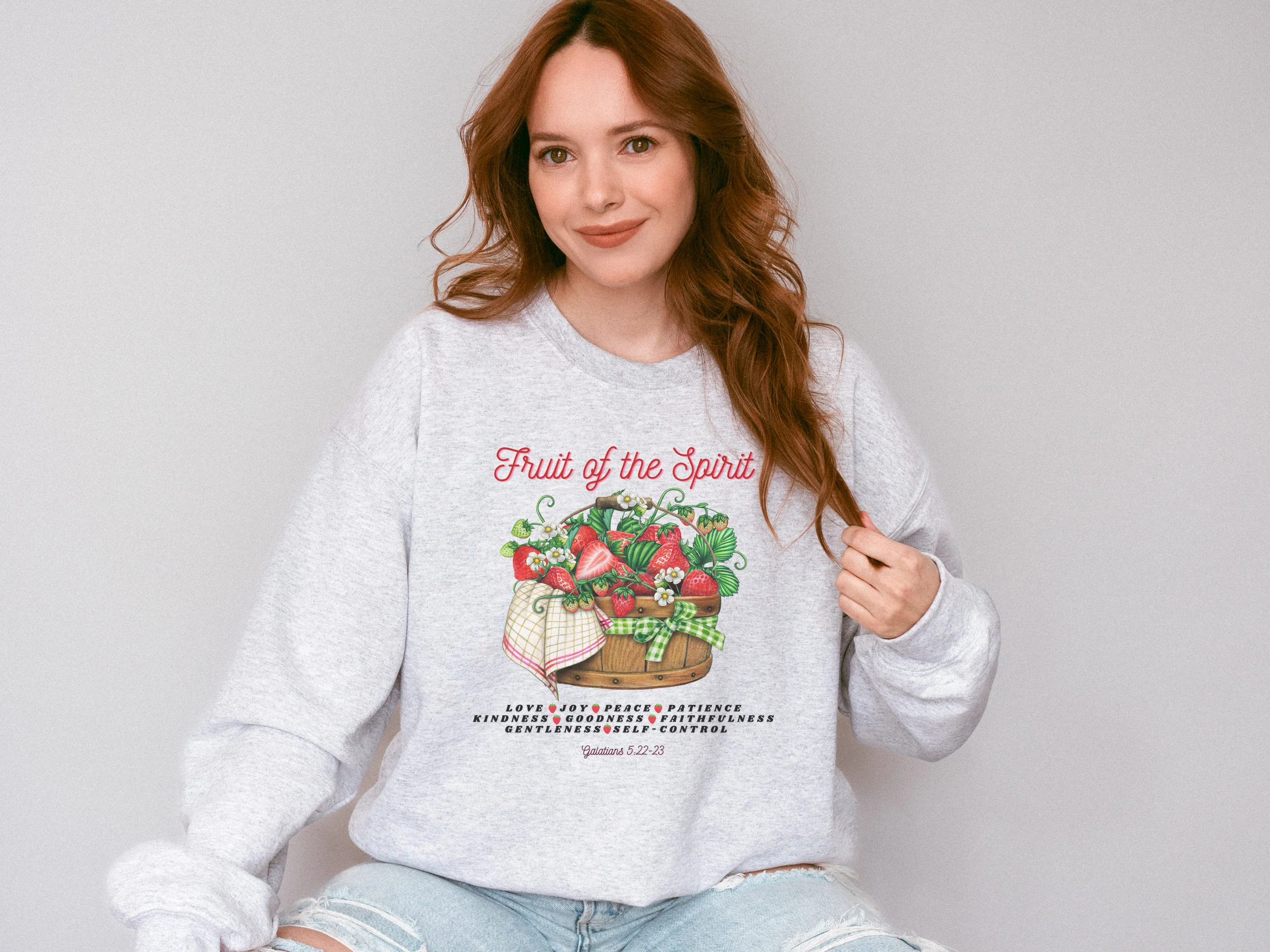 FRUIT OF THE SPIRIT STRAWBERRY BASKET UNISEX SWEATSHIRT - Image 2