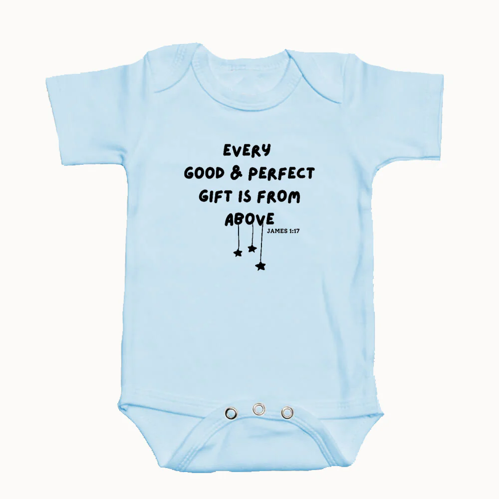 "EVERY GOOD & PERFECT GIFT IS FROM ABOVE" BODYSUIT IN BLUE - Image 2
