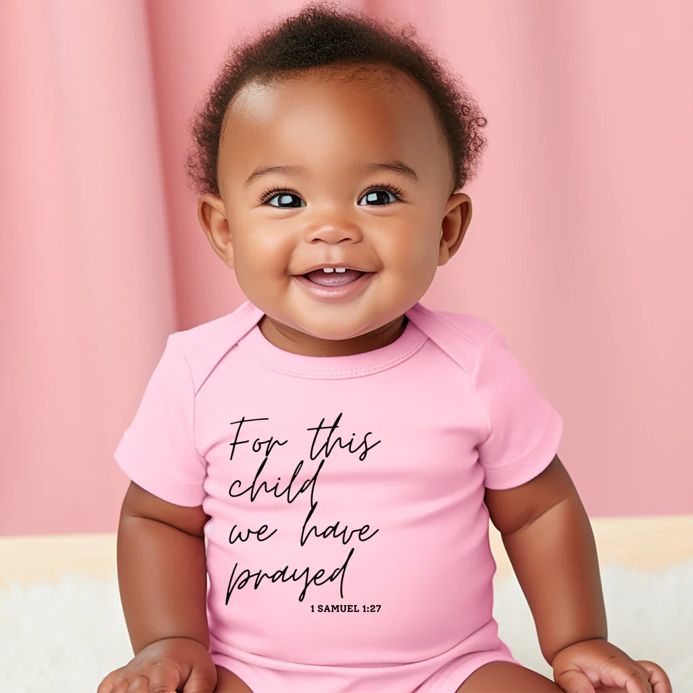 "FOR THIS CHILD WE HAVE PRAYED" BODYSUIT IN PINK