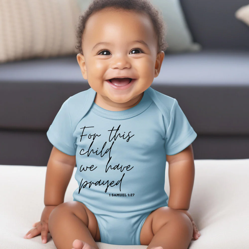 "FOR THIS CHILD WE HAVE PRAYED" BODYSUIT IN BLUE - Image 2