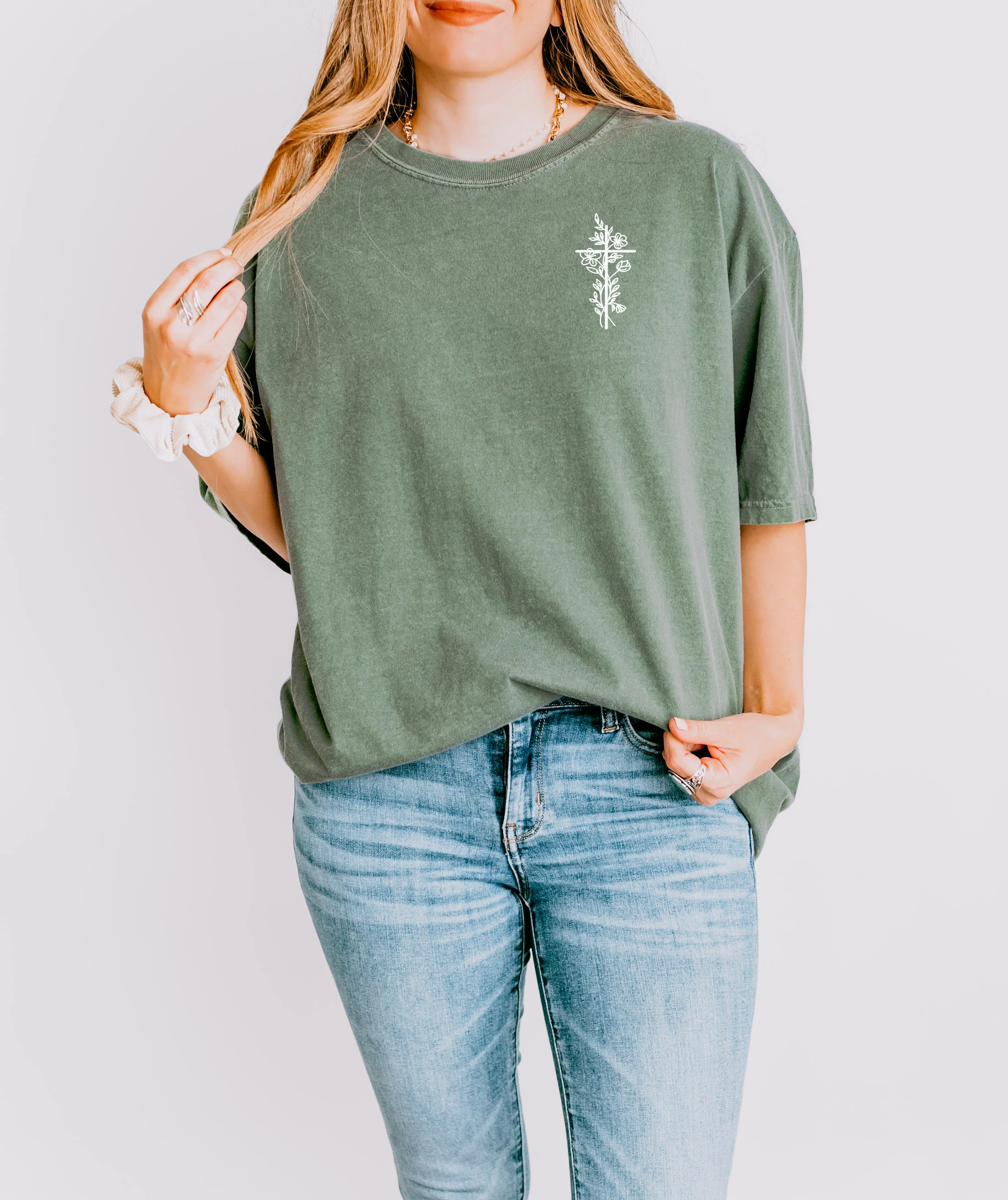 SIMPLE FLORAL CROSS UNISEX TEE - Image 3