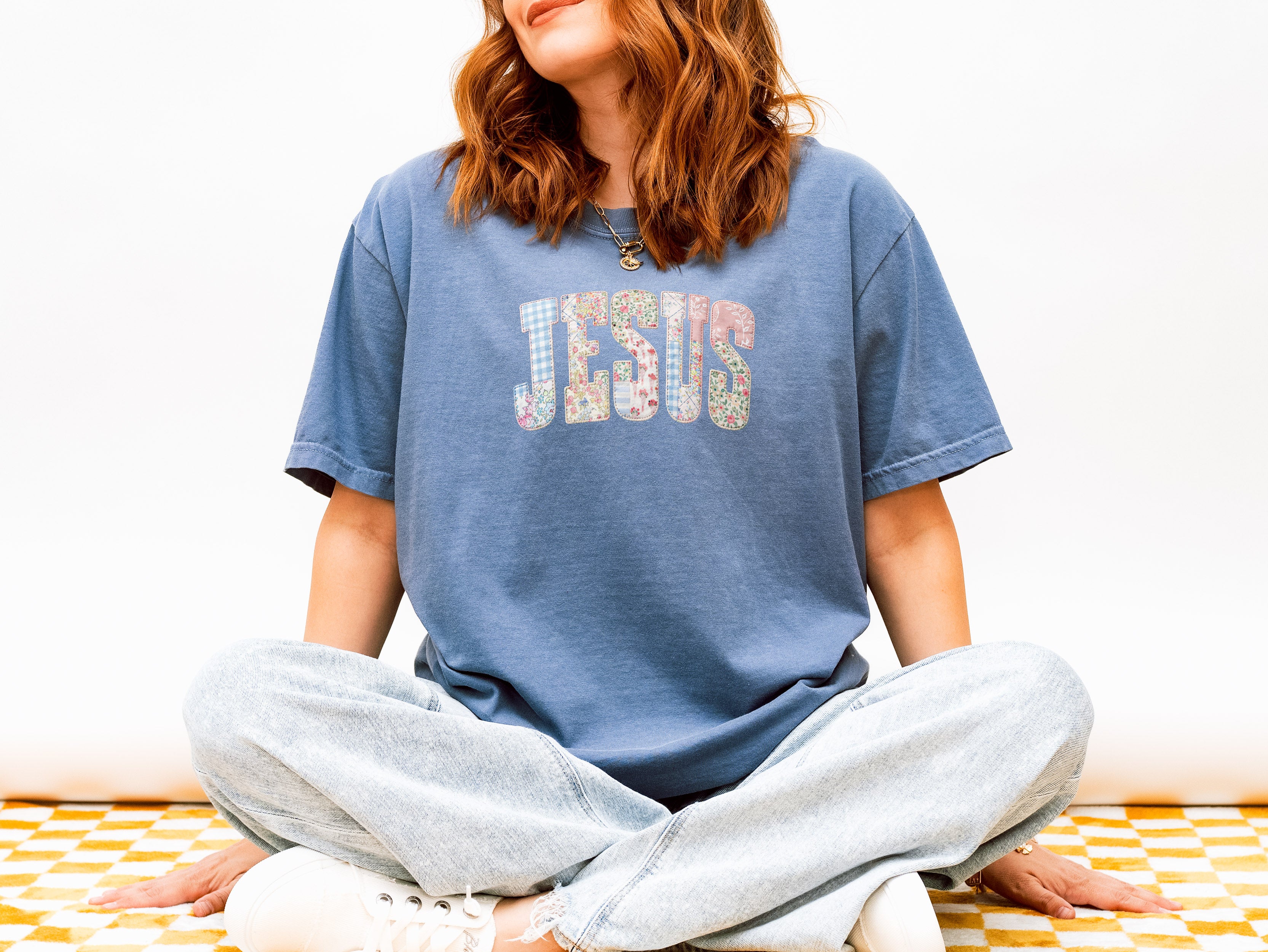 PREPPY FAUX PATCHWORK JESUS UNISEX TEE - Image 2