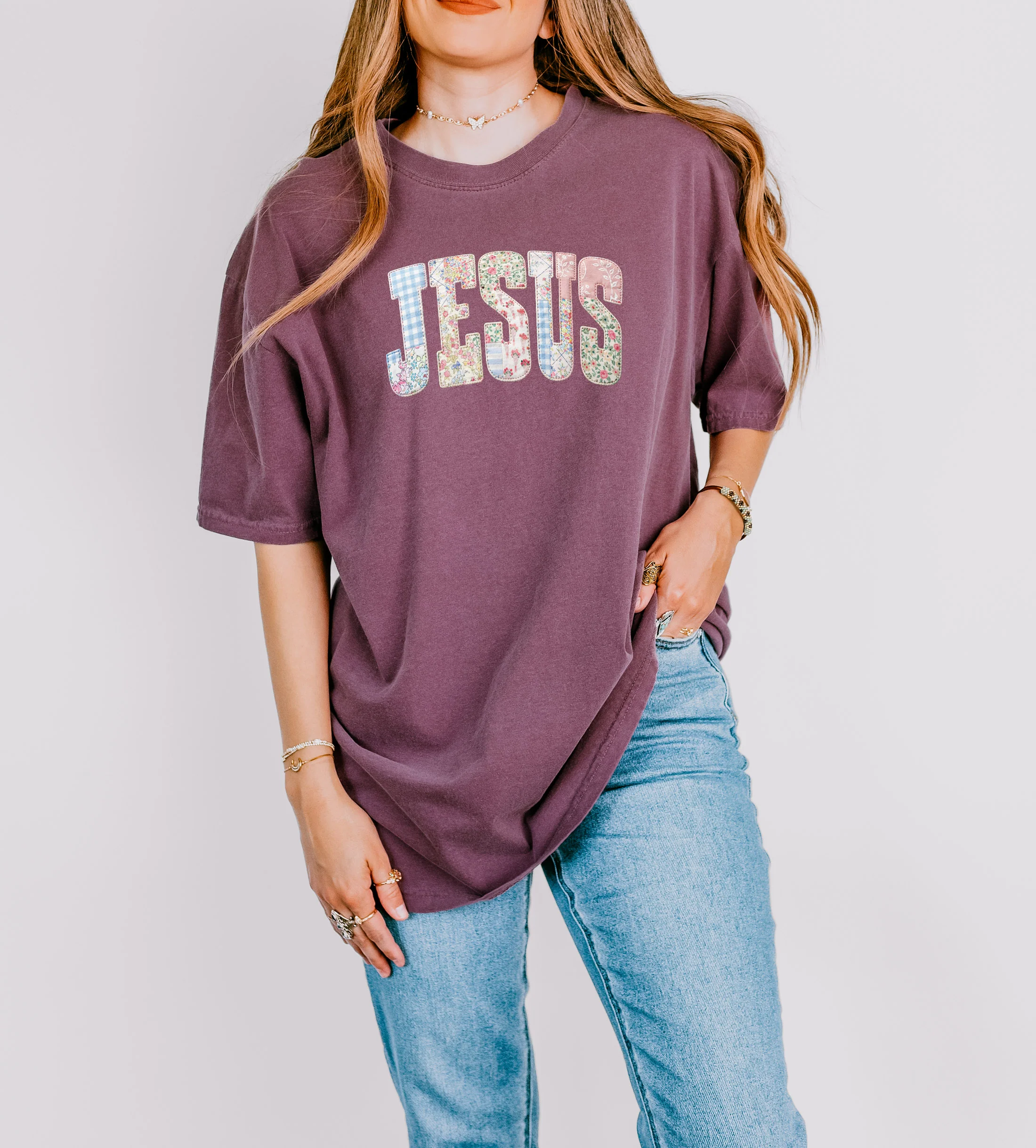 PREPPY FAUX PATCHWORK JESUS UNISEX TEE - Image 3