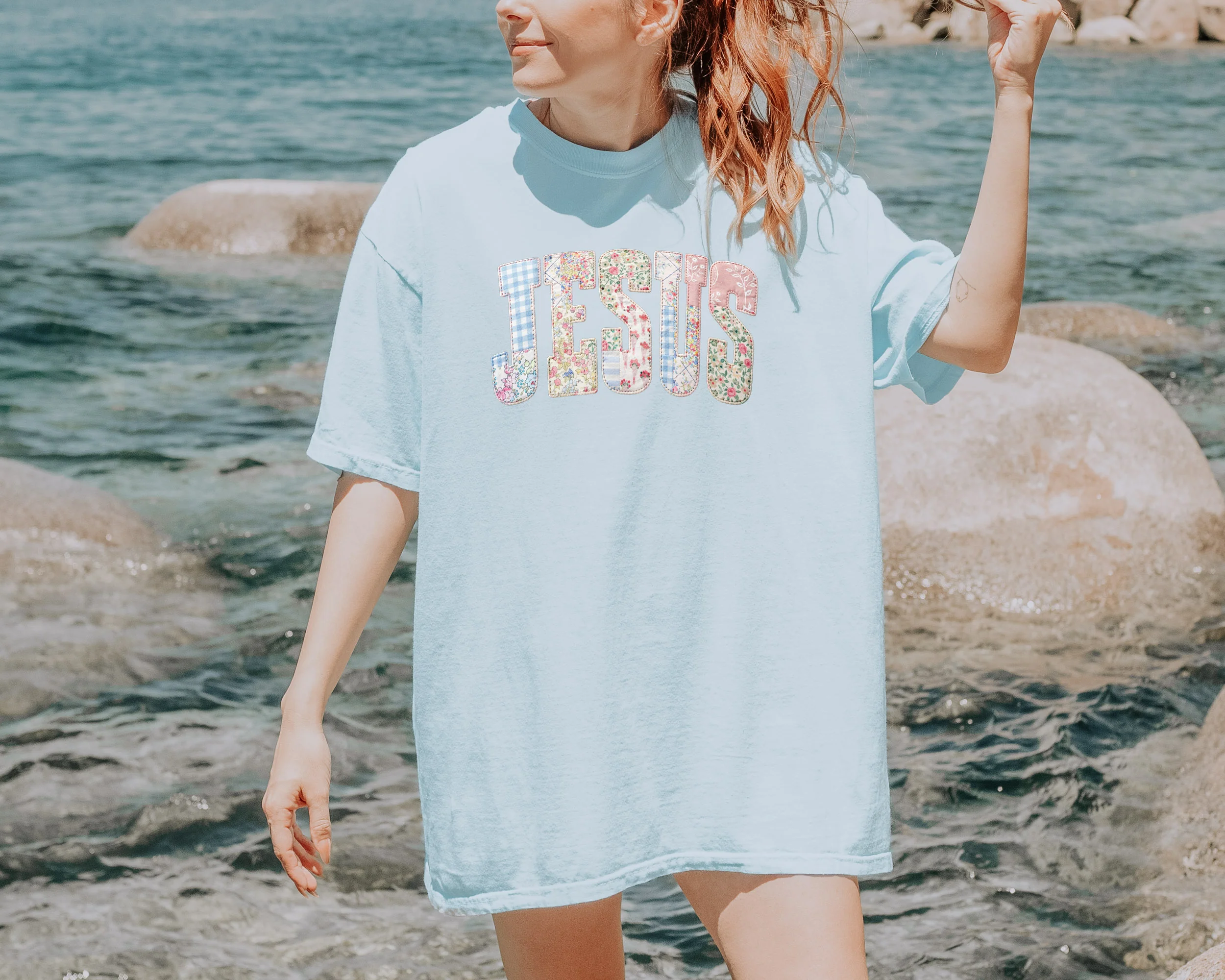 PREPPY FAUX PATCHWORK JESUS UNISEX TEE - Image 5