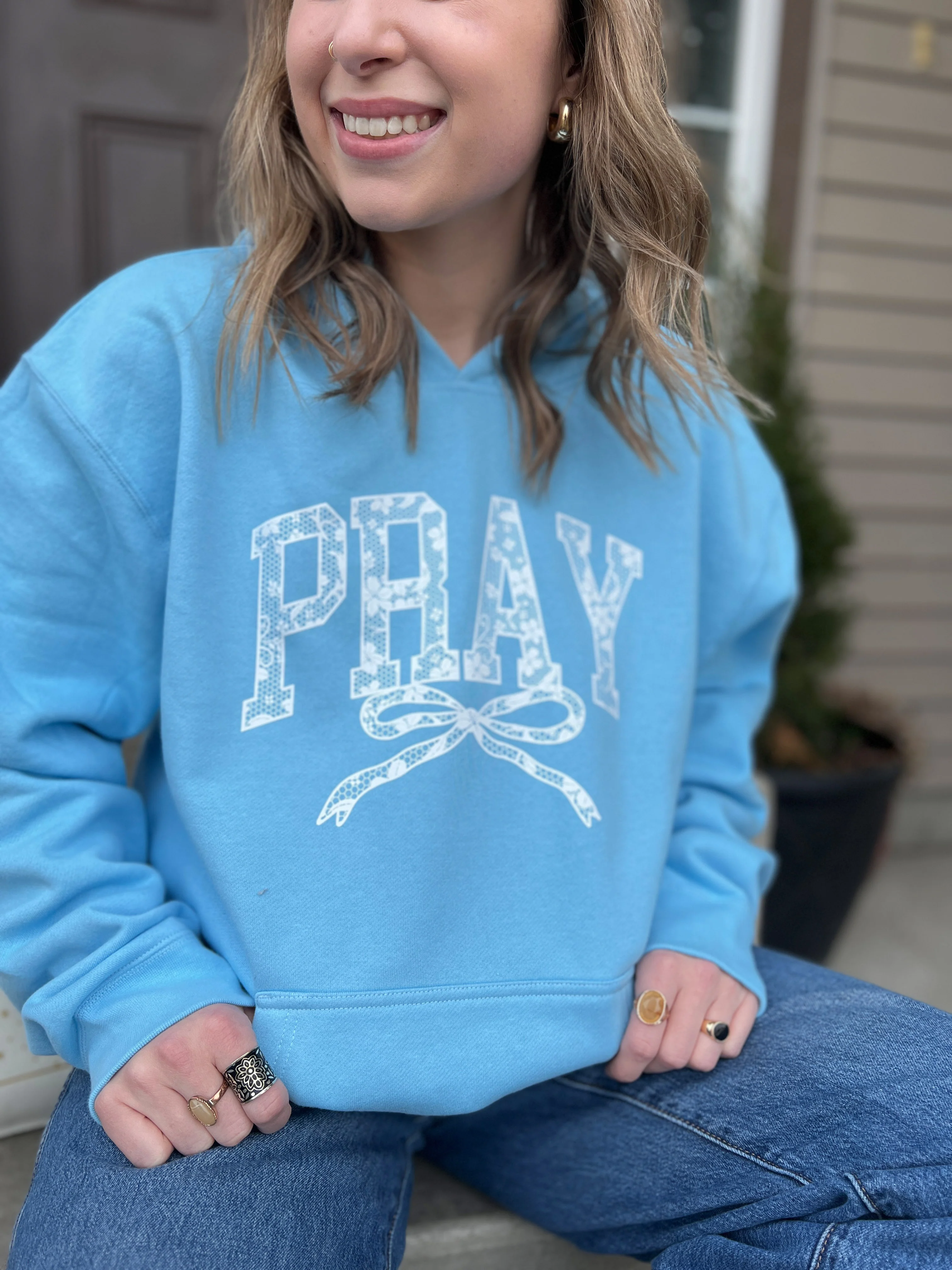 PRAY WITH BOW UNISEX HOODED SWEATSHIRT - Image 2