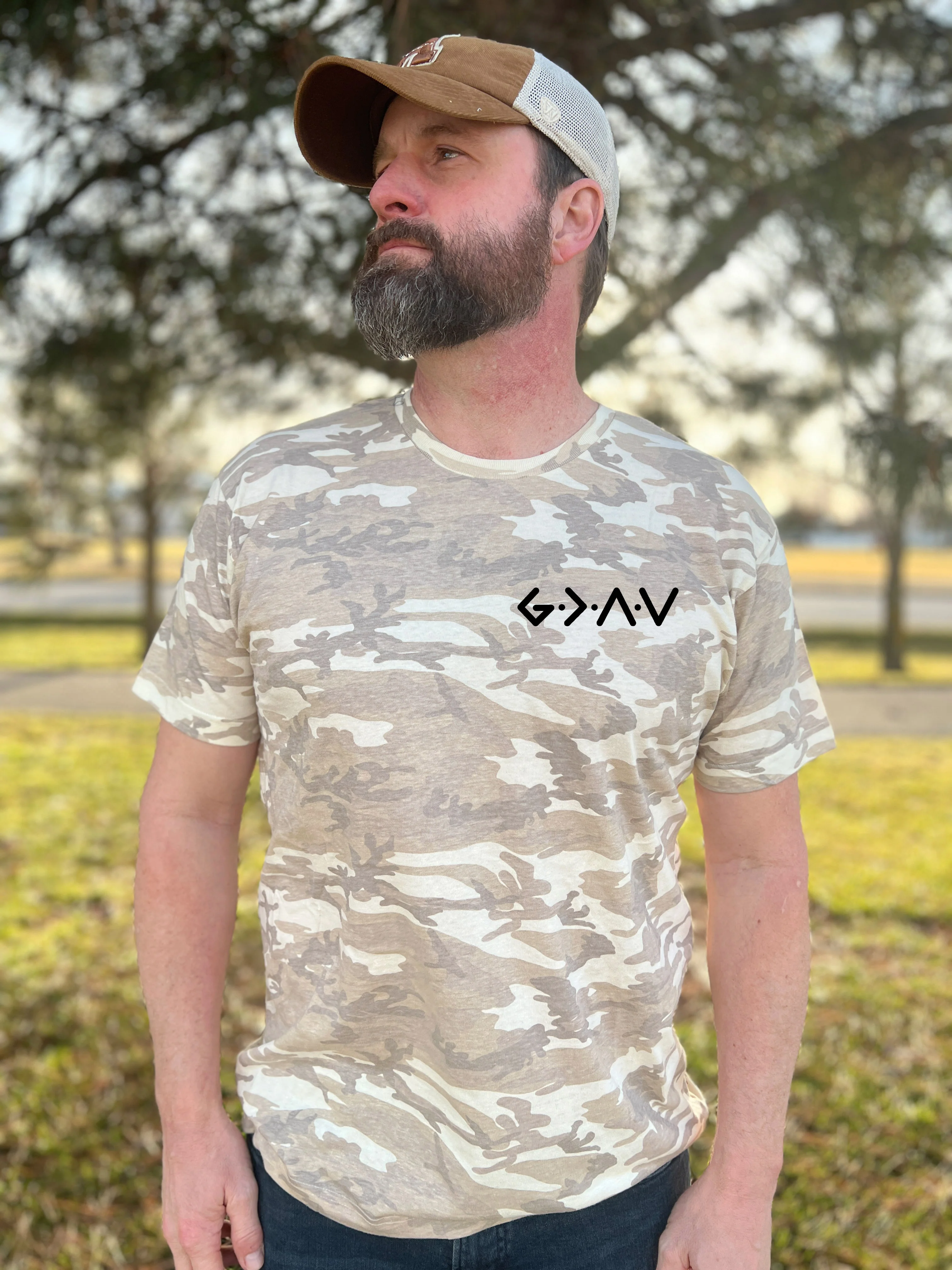 PUFFY GOD IS GREATER THAN OUR HIGHS AND LOWS UNISEX TEE IN NATURAL CAMO - Image 2
