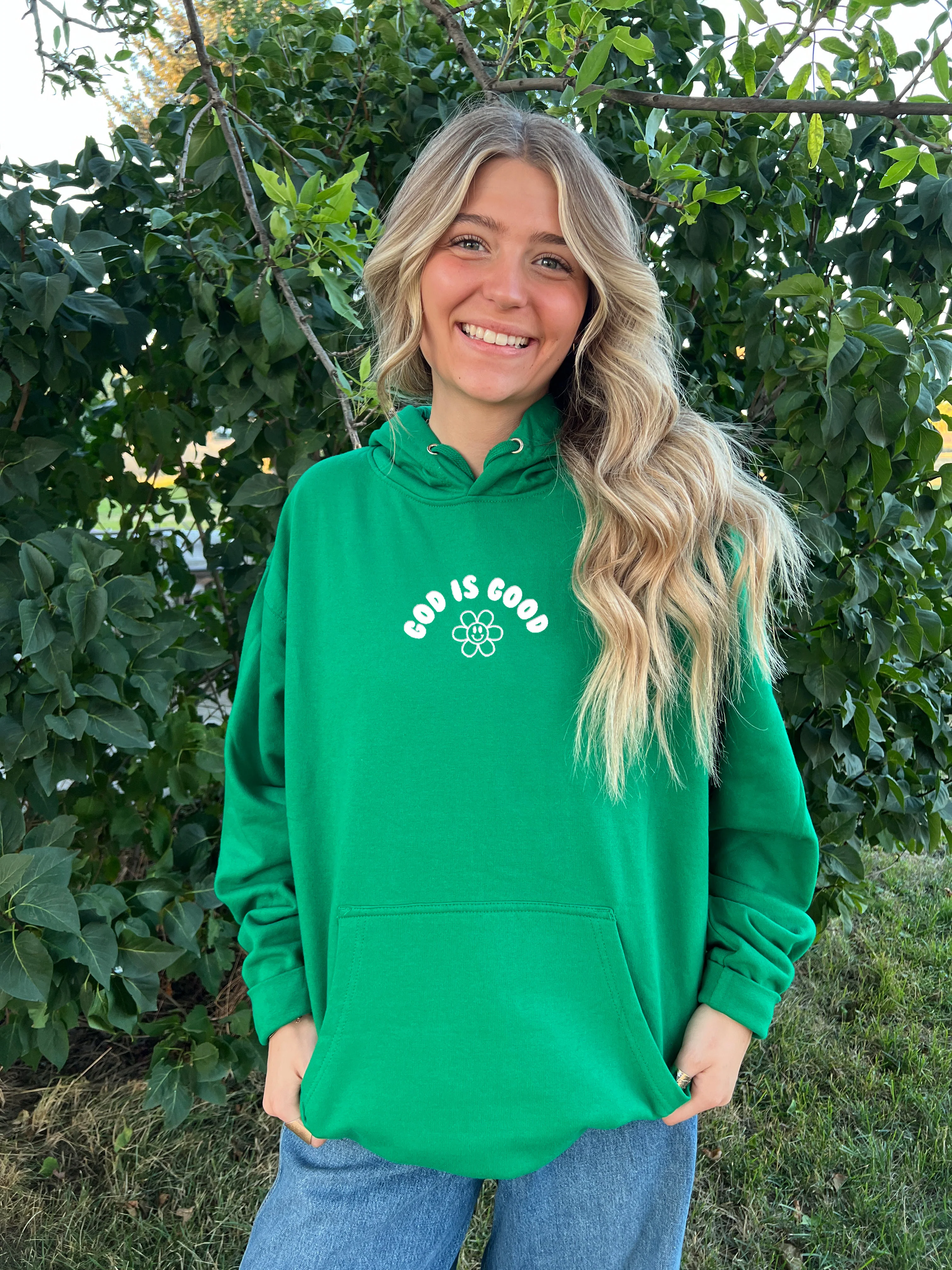 GOD IS GOOD SMILEY FACE UNISEX HOODED SWEATSHIRT
