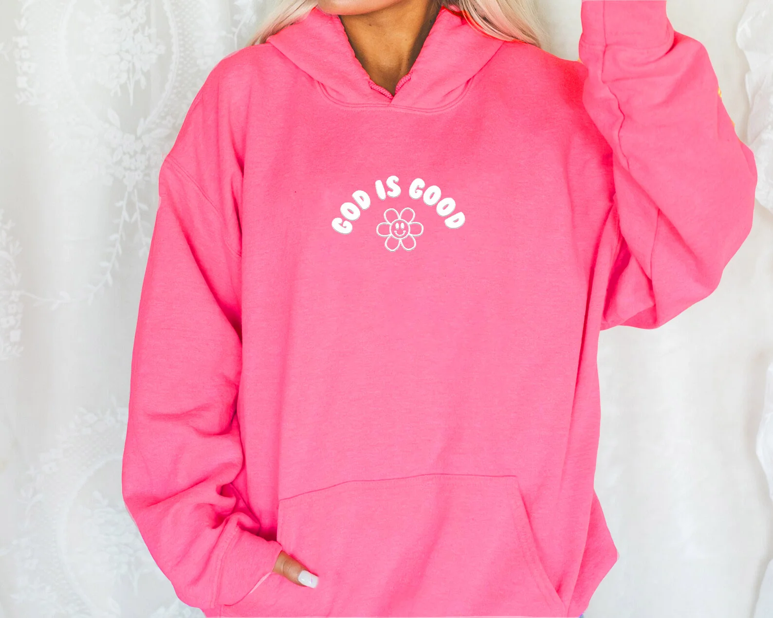 GOD IS GOOD SMILEY FACE UNISEX HOODED SWEATSHIRT - Image 2