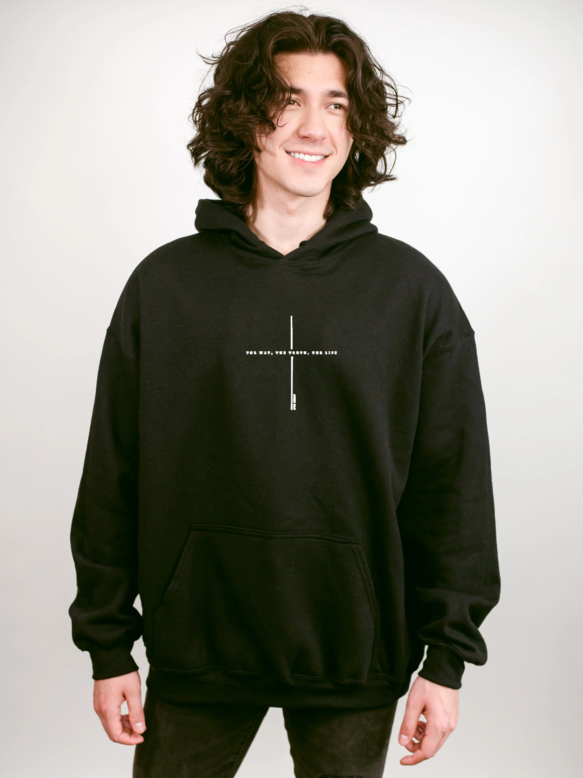 MINIMALIST CROSS - JOHN 14:6 THE WAY THE TRUTH THE LIFE - UNISEX HOODED SWEATSHIRT - Image 3