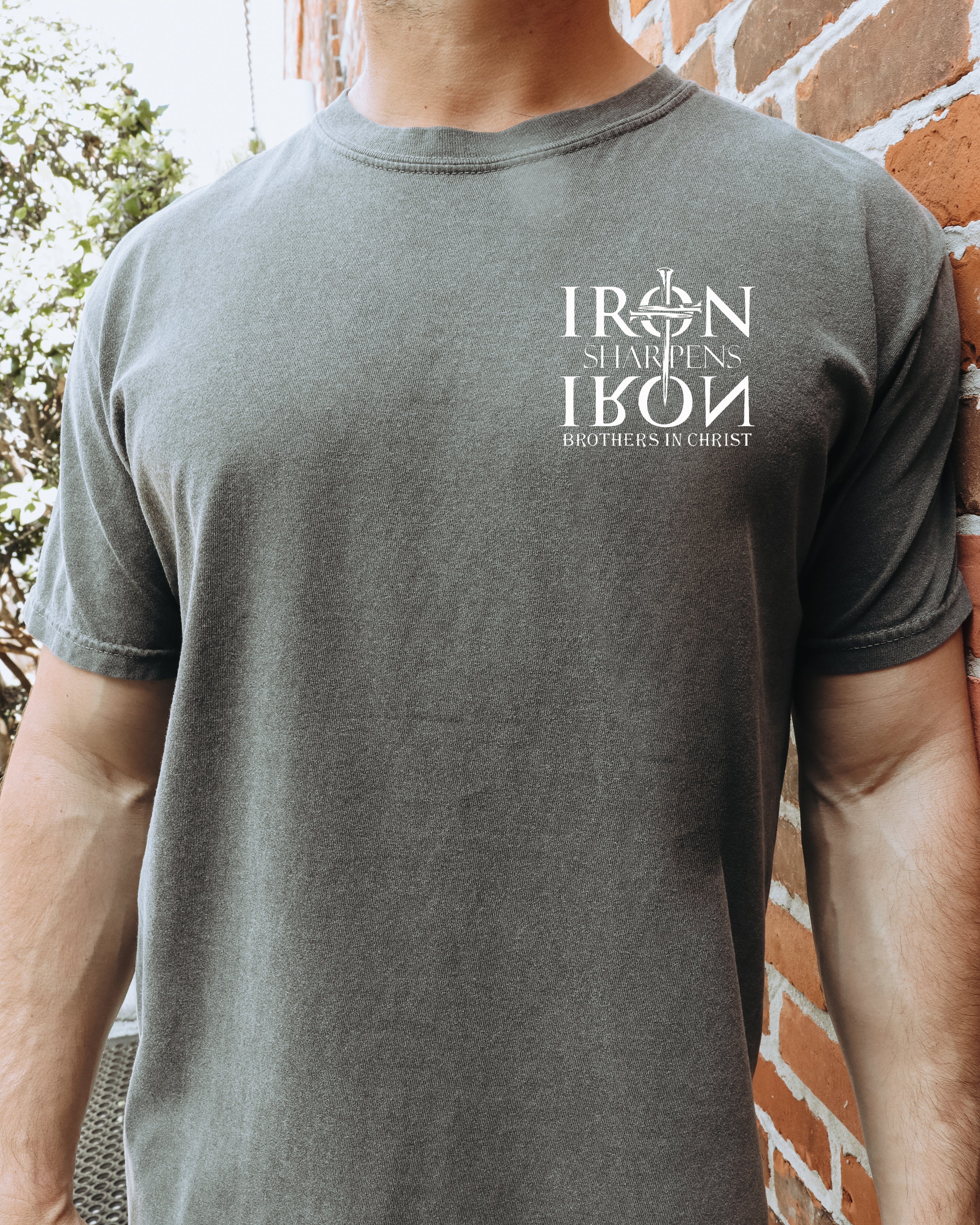 IRON SHARPENS IRON BROTHERS IN CHRIST UNISEX PEPPER TEE - Image 2