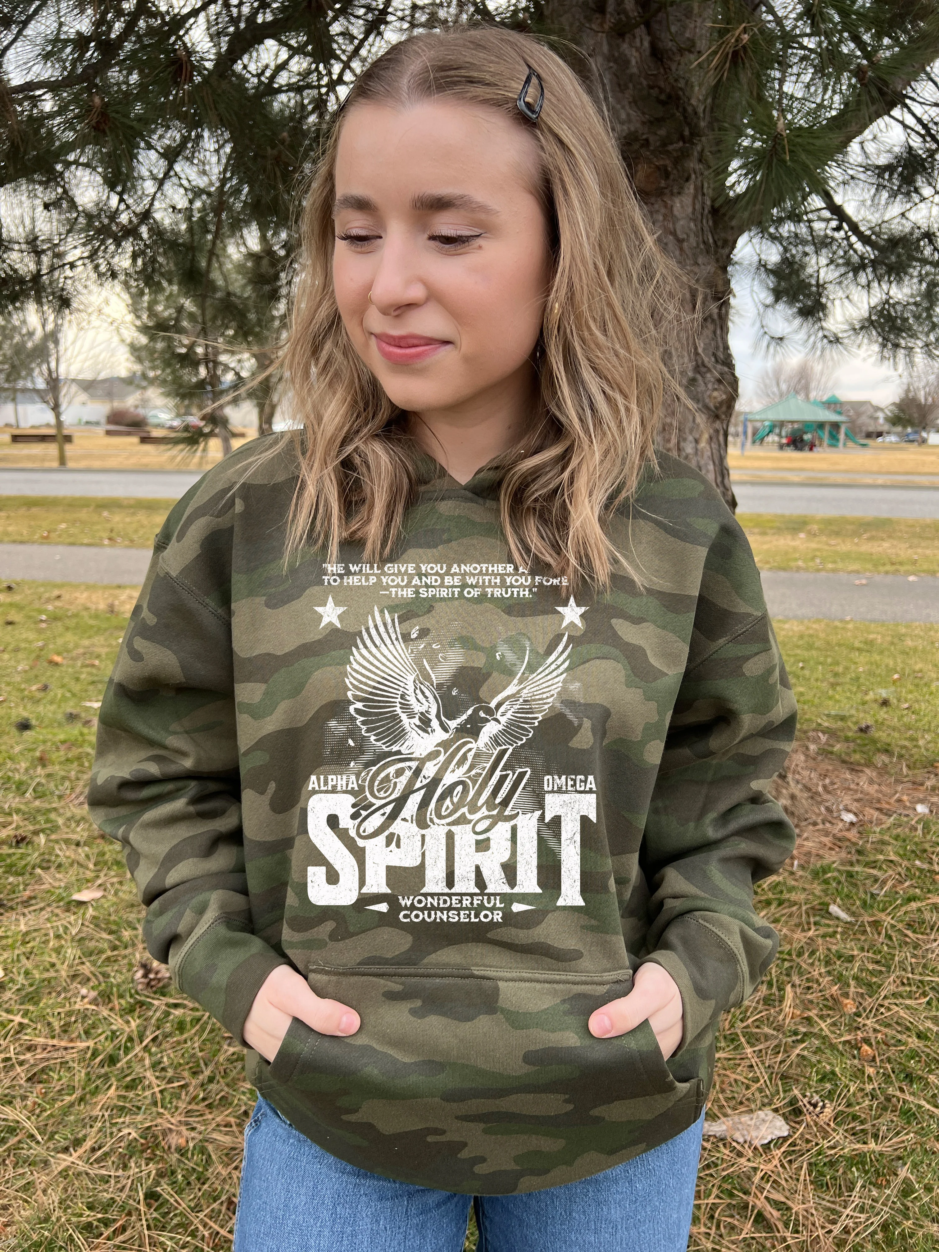 SPIRIT OF TRUTH WITH EAGLE UNISEX CAMO HOODIE - Image 2