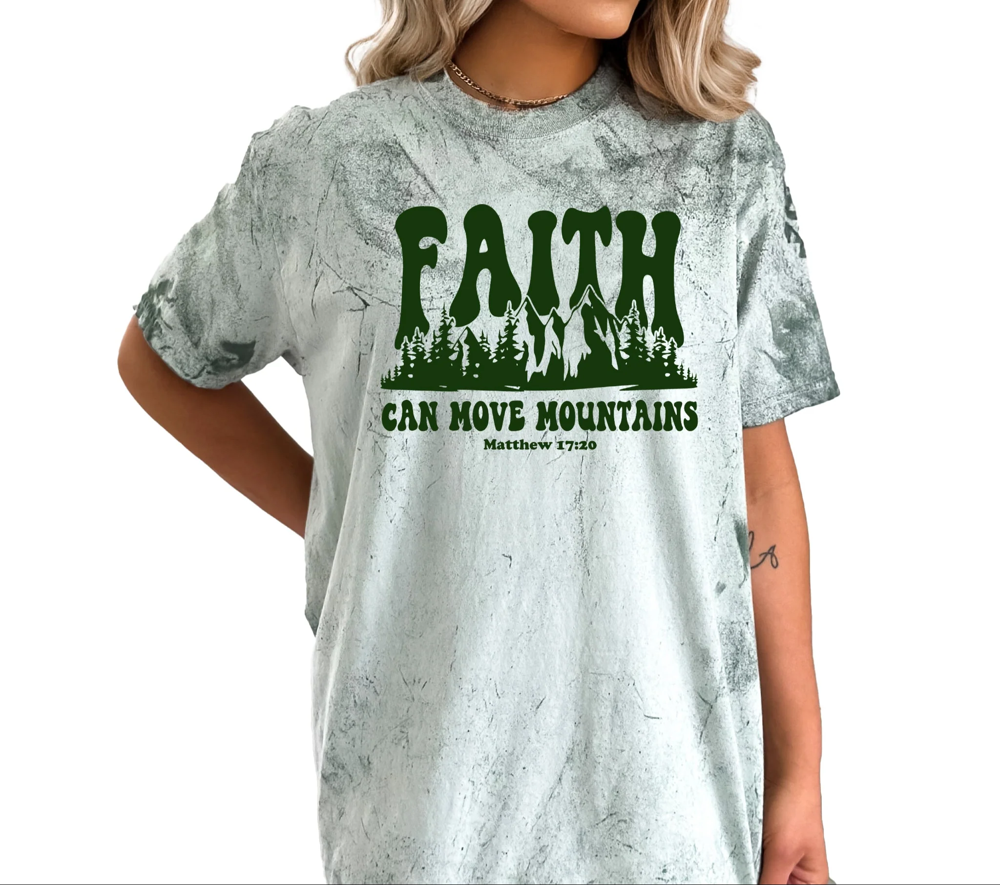 FAITH CAN MOVE MOUNTAINS UNISEX TEE IN FERN - Image 2