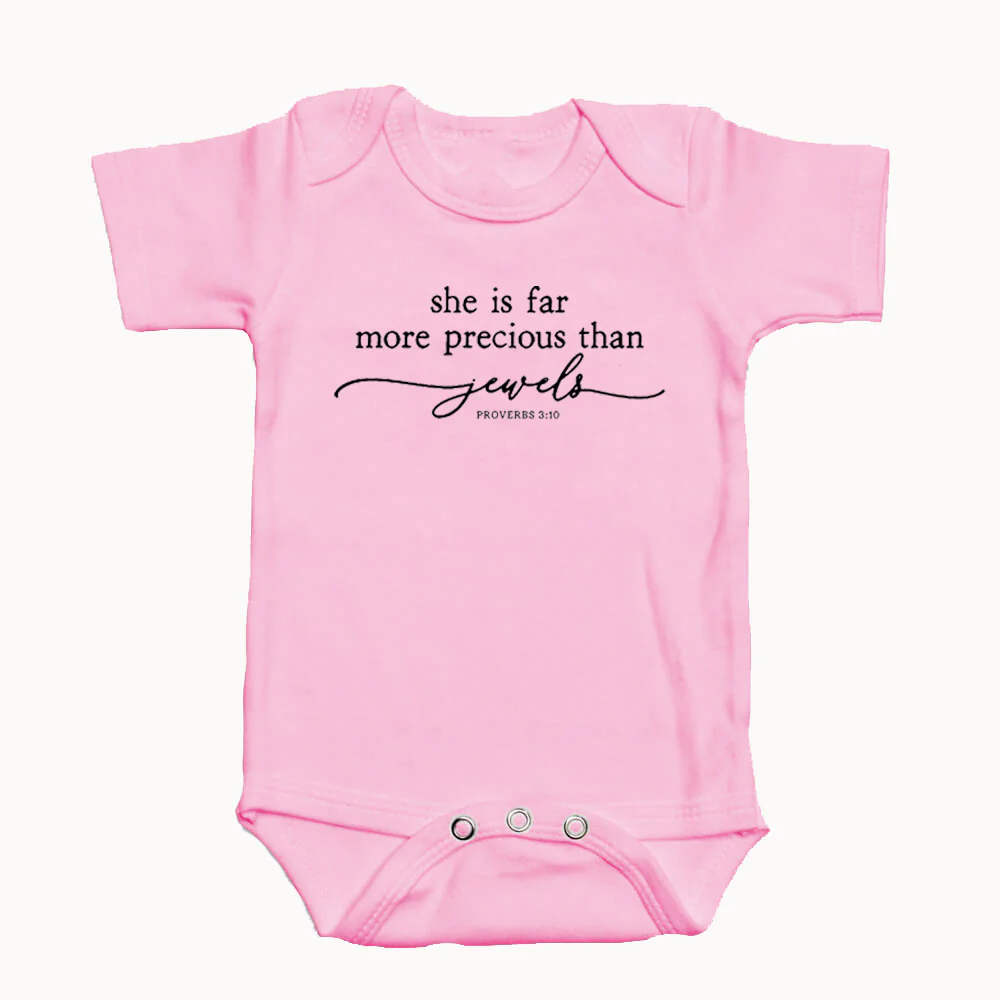 "SHE IS FAR MORE PRECIOUS THAN JEWELS" BODYSUIT IN PINK - Image 2