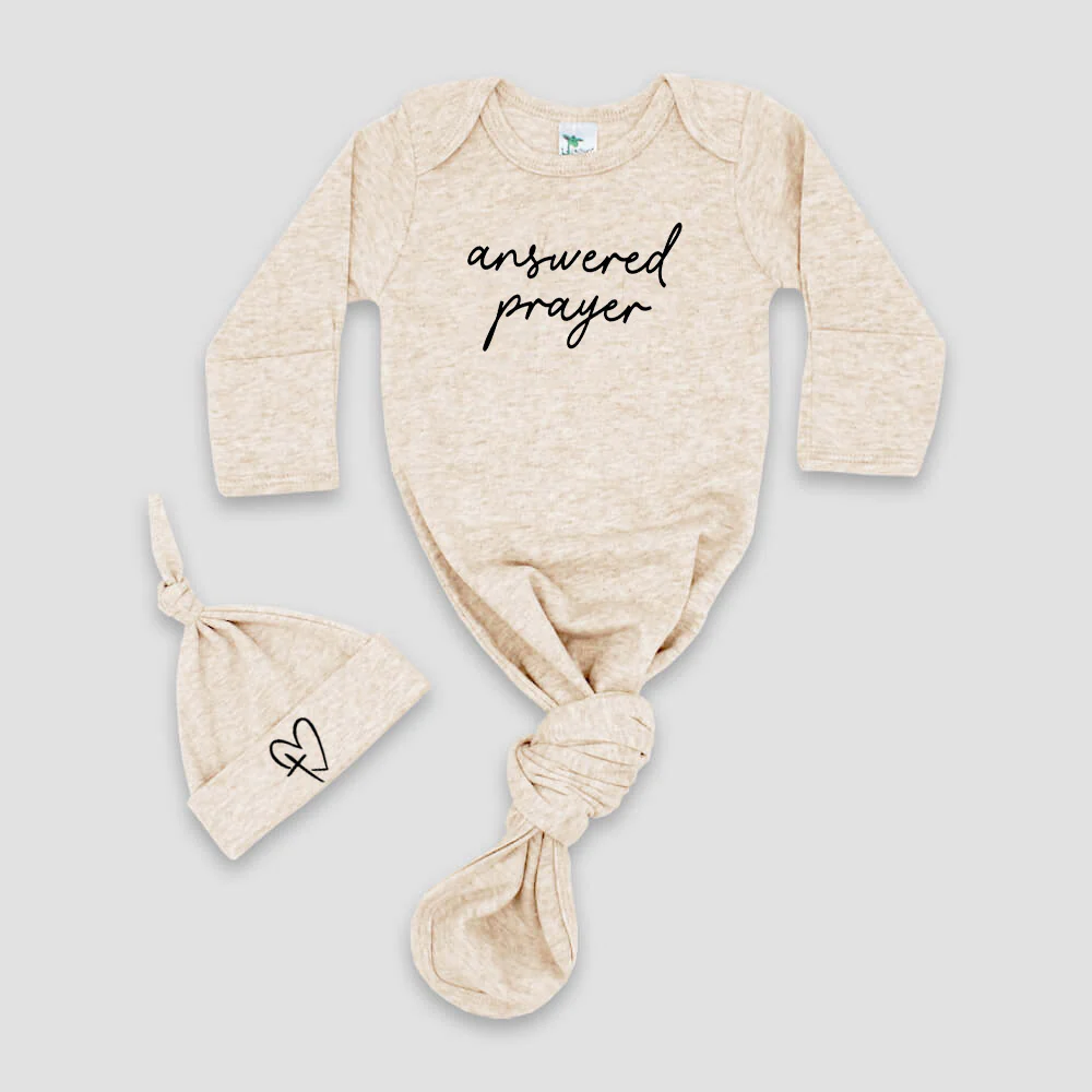 "ANSWERED PRAYER" KNOTTED BABY GOWN AND HAT SET - Image 3